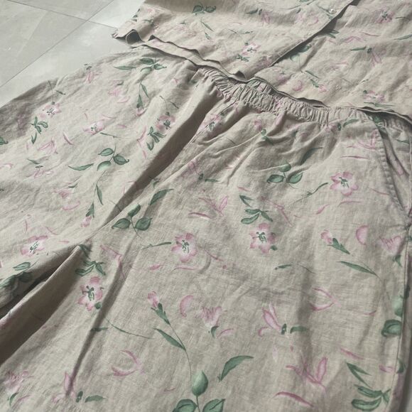 JR Bentley Plus Vintage Beige Floral Linen Shirt And Short Size 24 Set Women - Picture 6 of 9